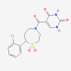 molecular formula C16H16ClN3O5S B2586306 5-(7-(2-氯苯基)-1,1-二氧化-1,4-噻吩并环丁烷-4-羰基)嘧啶-2,4(1H,3H)-二酮 CAS No. 2034459-67-9