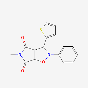 molecular formula C16H14N2O3S B2586331 5-Methyl-2-phenyl-3-thiophen-2-yl-tetrahydro-pyrrolo[3,4-d]isoxazole-4,6-dione CAS No. 1005068-62-1
