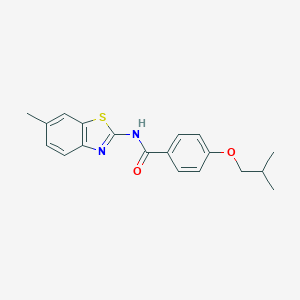 molecular formula C19H20N2O2S B258634 4-isobutoxy-N-(6-methyl-1,3-benzothiazol-2-yl)benzamide 