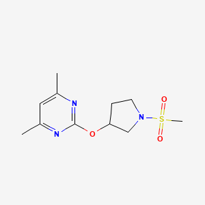 molecular formula C11H17N3O3S B2586344 4,6-二甲基-2-((1-（甲磺酰基）吡咯烷-3-基）氧基）嘧啶 CAS No. 2034252-95-2