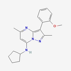 molecular formula C20H24N4O B2586346 N-cyclopentyl-3-(2-methoxyphenyl)-2,5-dimethylpyrazolo[1,5-a]pyrimidin-7-amine CAS No. 904262-14-2