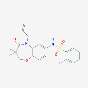 B2586370 N-(5-allyl-3,3-dimethyl-4-oxo-2,3,4,5-tetrahydrobenzo[b][1,4]oxazepin-7-yl)-2-fluorobenzenesulfonamide CAS No. 922024-40-6
