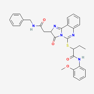 molecular formula C30H29N5O4S B2586377 2-[[2-[2-(benzylamino)-2-oxoethyl]-3-oxo-2H-imidazo[1,2-c]quinazolin-5-yl]sulfanyl]-N-(2-methoxyphenyl)butanamide CAS No. 1023509-35-4