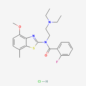 molecular formula C22H27ClFN3O2S B2586380 N-(2-(diethylamino)ethyl)-2-fluoro-N-(4-methoxy-7-methylbenzo[d]thiazol-2-yl)benzamide hydrochloride CAS No. 1215464-28-0