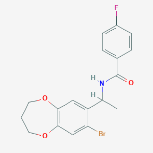 molecular formula C18H17BrFNO3 B258639 N-[1-(7-bromo-3,4-dihydro-2H-1,5-benzodioxepin-8-yl)ethyl]-4-fluorobenzamide 