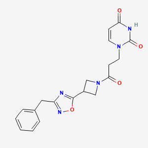 molecular formula C19H19N5O4 B2586416 1-(3-(3-(3-benzyl-1,2,4-oxadiazol-5-yl)azetidin-1-yl)-3-oxopropyl)pyrimidine-2,4(1H,3H)-dione CAS No. 1351610-69-9