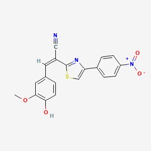 molecular formula C19H13N3O4S B2586426 (Z)-3-(4-hydroxy-3-methoxyphenyl)-2-(4-(4-nitrophenyl)thiazol-2-yl)acrylonitrile CAS No. 476671-14-4