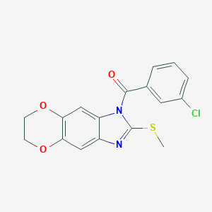 molecular formula C17H13ClN2O3S B258643 1-(3-chlorobenzoyl)-6,7-dihydro-1H-[1,4]dioxino[2,3-f]benzimidazol-2-yl methyl sulfide 