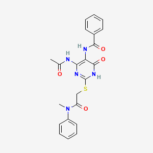 molecular formula C22H21N5O4S B2586435 N-(4-乙酰氨基-2-((2-(甲基(苯基)氨基)-2-氧代乙基)硫代)-6-氧代-1,6-二氢嘧啶-5-基)苯甲酰胺 CAS No. 872608-65-6