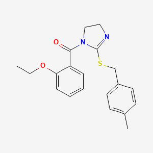 molecular formula C20H22N2O2S B2586442 (2-Ethoxyphenyl)-[2-[(4-methylphenyl)methylsulfanyl]-4,5-dihydroimidazol-1-yl]methanone CAS No. 851804-91-6