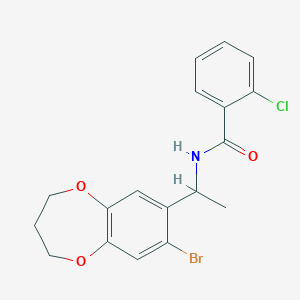 molecular formula C18H17BrClNO3 B258645 N-[1-(7-bromo-3,4-dihydro-2H-1,5-benzodioxepin-8-yl)ethyl]-2-chlorobenzamide 