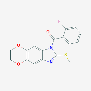 molecular formula C17H13FN2O3S B258646 1-(2-fluorobenzoyl)-6,7-dihydro-1H-[1,4]dioxino[2,3-f]benzimidazol-2-yl methyl sulfide 