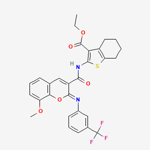 molecular formula C29H25F3N2O5S B2586476 ethyl 2-[(2Z)-8-methoxy-2-{[3-(trifluoromethyl)phenyl]imino}-2H-chromene-3-amido]-4,5,6,7-tetrahydro-1-benzothiophene-3-carboxylate CAS No. 2321333-38-2