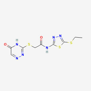 molecular formula C9H10N6O2S3 B2586483 N-(5-(ethylthio)-1,3,4-thiadiazol-2-yl)-2-((5-oxo-4,5-dihydro-1,2,4-triazin-3-yl)thio)acetamide CAS No. 872628-54-1