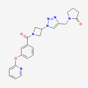 molecular formula C22H22N6O3 B2586501 1-((1-(1-(3-(吡啶-2-yloxy)苯甲酰)氮杂环丁-3-基)-1H-1,2,3-三唑-4-基)甲基)吡咯烷-2-酮 CAS No. 2034269-44-6