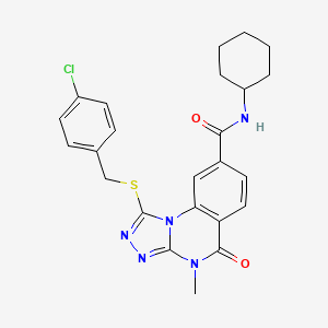 molecular formula C24H24ClN5O2S B2586504 1-((4-氯苄基)硫代)-N-环己基-4-甲基-5-氧代-4,5-二氢-[1,2,4]三唑并[4,3-a]喹唑啉-8-甲酰胺 CAS No. 1111214-75-5