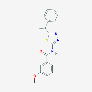 molecular formula C18H17N3O2S B258651 3-methoxy-N-[5-(1-phenylethyl)-1,3,4-thiadiazol-2-yl]benzamide 