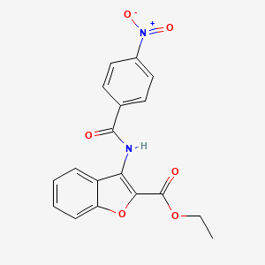 molecular formula C18H14N2O6 B2586516 Ethyl 3-(4-nitrobenzamido)benzofuran-2-carboxylate CAS No. 477499-01-7