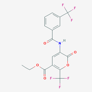 molecular formula C17H11F6NO5 B2586542 Ethyl 6-oxo-2-(trifluoromethyl)-5-[[3-(trifluoromethyl)benzoyl]amino]pyran-3-carboxylate CAS No. 400084-85-7