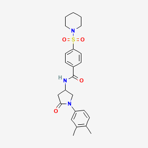 molecular formula C24H29N3O4S B2586544 N-(1-(3,4-二甲苯基)-5-氧代吡咯烷-3-基)-4-(哌啶-1-磺酰基)苯甲酰胺 CAS No. 896371-59-8