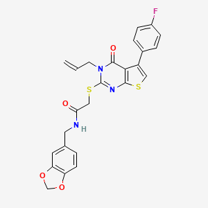 molecular formula C25H20FN3O4S2 B2586552 2-((3-allyl-5-(4-fluorophenyl)-4-oxo-3,4-dihydrothieno[2,3-d]pyrimidin-2-yl)thio)-N-(benzo[d][1,3]dioxol-5-ylmethyl)acetamide CAS No. 315710-00-0