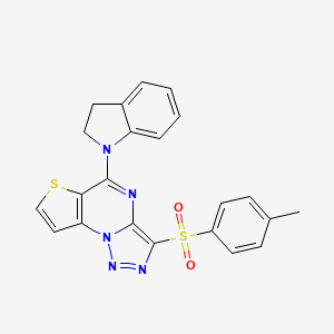 molecular formula C22H17N5O2S2 B2586553 5-(2,3-二氢-1H-吲哚-1-基)-3-[(4-甲苯基)磺酰基]噻吩并[2,3-e][1,2,3]三唑并[1,5-a]嘧啶 CAS No. 892732-73-9
