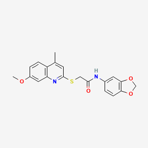 molecular formula C20H18N2O4S B2586556 N-(1,3-苯并二氧杂环-5-基)-2-(7-甲氧基-4-甲基喹啉-2-基)硫代乙酰胺 CAS No. 301683-81-8