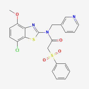 molecular formula C22H18ClN3O4S2 B2586564 N-(7-氯-4-甲氧基苯并[d]噻唑-2-基)-2-(苯磺酰基)-N-(吡啶-3-基甲基)乙酰胺 CAS No. 886952-79-0