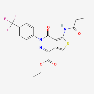 molecular formula C19H16F3N3O4S B2586567 4-氧代-5-丙酰氨基-3-(4-(三氟甲基)苯基)-3,4-二氢噻吩并[3,4-d]嘧啶-1-羧酸乙酯 CAS No. 851950-97-5