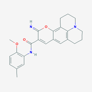 molecular formula C24H25N3O3 B2586575 11-亚氨基-N-(2-甲氧基-5-甲基苯基)-2,3,5,6,7,11-六氢-1H-吡喃并[2,3-f]吡啶并[3,2,1-ij]喹啉-10-甲酰胺 CAS No. 865654-92-8