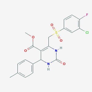 molecular formula C20H18ClFN2O5S B2586579 6-(((3-氯-4-氟苯基)磺酰基)甲基)-2-氧代-4-(对甲苯基)-1,2,3,4-四氢嘧啶-5-羧酸甲酯 CAS No. 900012-98-8