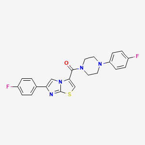 molecular formula C22H18F2N4OS B2586581 (6-(4-氟苯基)咪唑并[2,1-b]噻唑-3-基)(4-(4-氟苯基)哌嗪-1-基)甲酮 CAS No. 1049438-95-0