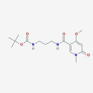 molecular formula C16H25N3O5 B2586582 叔丁基(3-(4-甲氧基-1-甲基-6-氧代-1,6-二氢吡啶-3-甲酰胺)丙基)氨基甲酸酯 CAS No. 2034527-80-3