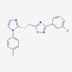 molecular formula C19H15BrN4OS B2586584 3-(3-溴苯基)-5-(((1-(对甲苯基)-1H-咪唑-2-基)硫代)甲基)-1,2,4-恶二唑 CAS No. 1111965-96-8