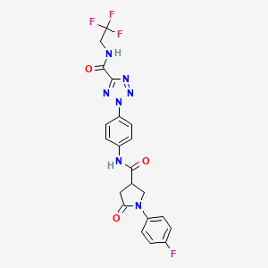 molecular formula C21H17F4N7O3 B2586587 2-(4-(1-(4-氟苯基)-5-氧代吡咯烷-3-甲酰胺)苯基)-N-(2,2,2-三氟乙基)-2H-四唑-5-甲酰胺 CAS No. 1421584-51-1
