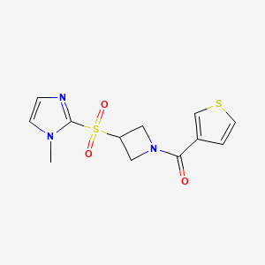 molecular formula C12H13N3O3S2 B2586589 (3-((1-甲基-1H-咪唑-2-基)磺酰基)氮杂环丁烷-1-基)(噻吩-3-基)甲苯酮 CAS No. 2034305-37-6