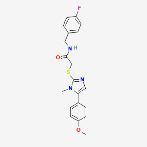 molecular formula C20H20FN3O2S B2586591 N-(4-氟苄基)-2-((5-(4-甲氧苯基)-1-甲基-1H-咪唑-2-基)硫代)乙酰胺 CAS No. 942005-72-3