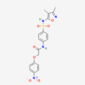molecular formula C19H18N4O7S B2586599 N-{4-[(3,4-二甲基-1,2-恶唑-5-基)磺酰氨基]苯基}-2-(4-硝基苯氧基)乙酰胺 CAS No. 301681-42-5