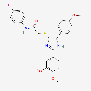 molecular formula C26H24FN3O4S B2586603 2-{[2-(3,4-二甲氧基苯基)-5-(4-甲氧基苯基)-1H-咪唑-4-基]硫代}-N-(4-氟苯基)乙酰胺 CAS No. 901266-48-6