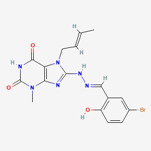 molecular formula C17H17BrN6O3 B2586612 8-[(2E)-2-(5-bromo-2-hydroxybenzylidene)hydrazinyl]-7-[(2E)-but-2-en-1-yl]-3-methyl-3,7-dihydro-1H-purine-2,6-dione CAS No. 306732-87-6
