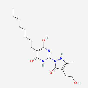 molecular formula C18H28N4O4 B2586613 6-羟基-2-[4-(2-羟乙基)-3-甲基-5-氧代-2,5-二氢-1H-吡唑-1-基]-5-辛基-4(3H)-嘧啶酮 CAS No. 866145-44-0