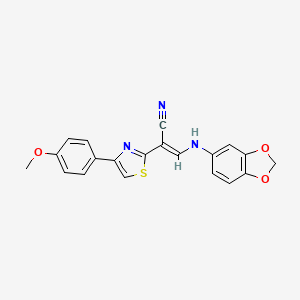 molecular formula C20H15N3O3S B2586638 (E)-3-(苯并[d][1,3]二氧杂环-5-基氨基)-2-(4-(4-甲氧基苯基)噻唑-2-基)丙烯腈 CAS No. 377059-91-1