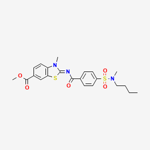 molecular formula C22H25N3O5S2 B2586660 (Z)-甲基2-((4-(N-丁基-N-甲基氨磺酰)苯甲酰)亚氨基)-3-甲基-2,3-二氢苯并[d]噻唑-6-羧酸酯 CAS No. 850909-26-1