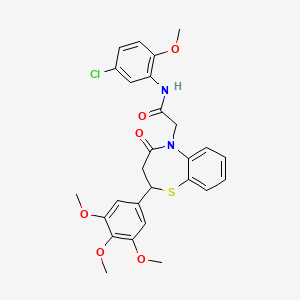 molecular formula C27H27ClN2O6S B2586679 N-(5-chloro-2-methoxyphenyl)-2-(4-oxo-2-(3,4,5-trimethoxyphenyl)-3,4-dihydrobenzo[b][1,4]thiazepin-5(2H)-yl)acetamide CAS No. 847487-86-9