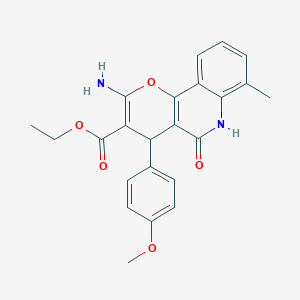 molecular formula C23H22N2O5 B2586680 ethyl 2-amino-4-(4-methoxyphenyl)-7-methyl-5-oxo-5,6-dihydro-4H-pyrano[3,2-c]quinoline-3-carboxylate CAS No. 384360-91-2