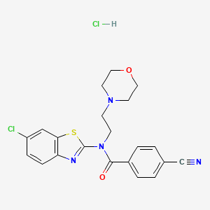 molecular formula C21H20Cl2N4O2S B2586689 N-(6-chlorobenzo[d]thiazol-2-yl)-4-cyano-N-(2-morpholinoethyl)benzamide hydrochloride CAS No. 1216432-59-5