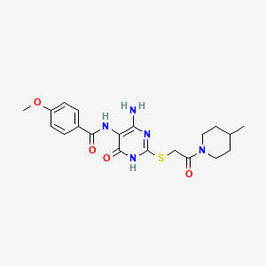 molecular formula C20H25N5O4S B2586707 N-(4-amino-2-((2-(4-methylpiperidin-1-yl)-2-oxoethyl)thio)-6-oxo-1,6-dihydropyrimidin-5-yl)-4-methoxybenzamide CAS No. 888416-80-6