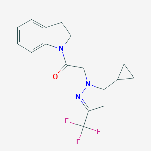molecular formula C17H16F3N3O B258672 1-{[5-cyclopropyl-3-(trifluoromethyl)-1H-pyrazol-1-yl]acetyl}indoline 