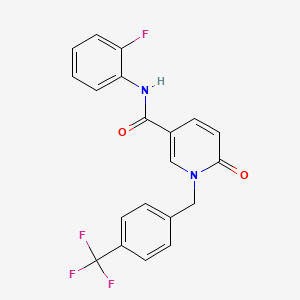 molecular formula C20H14F4N2O2 B2586721 N-(2-fluorophenyl)-6-oxo-1-[[4-(trifluoromethyl)phenyl]methyl]pyridine-3-carboxamide CAS No. 941931-34-6
