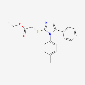 molecular formula C20H20N2O2S B2586729 2-((5-苯基-1-(对甲苯基)-1H-咪唑-2-基)硫代)乙酸乙酯 CAS No. 1207043-30-8